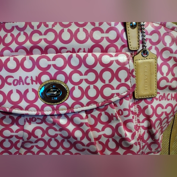 Pink Coach Signature Op Art Leah Tote Bag 13142 - Picture 3 of 11